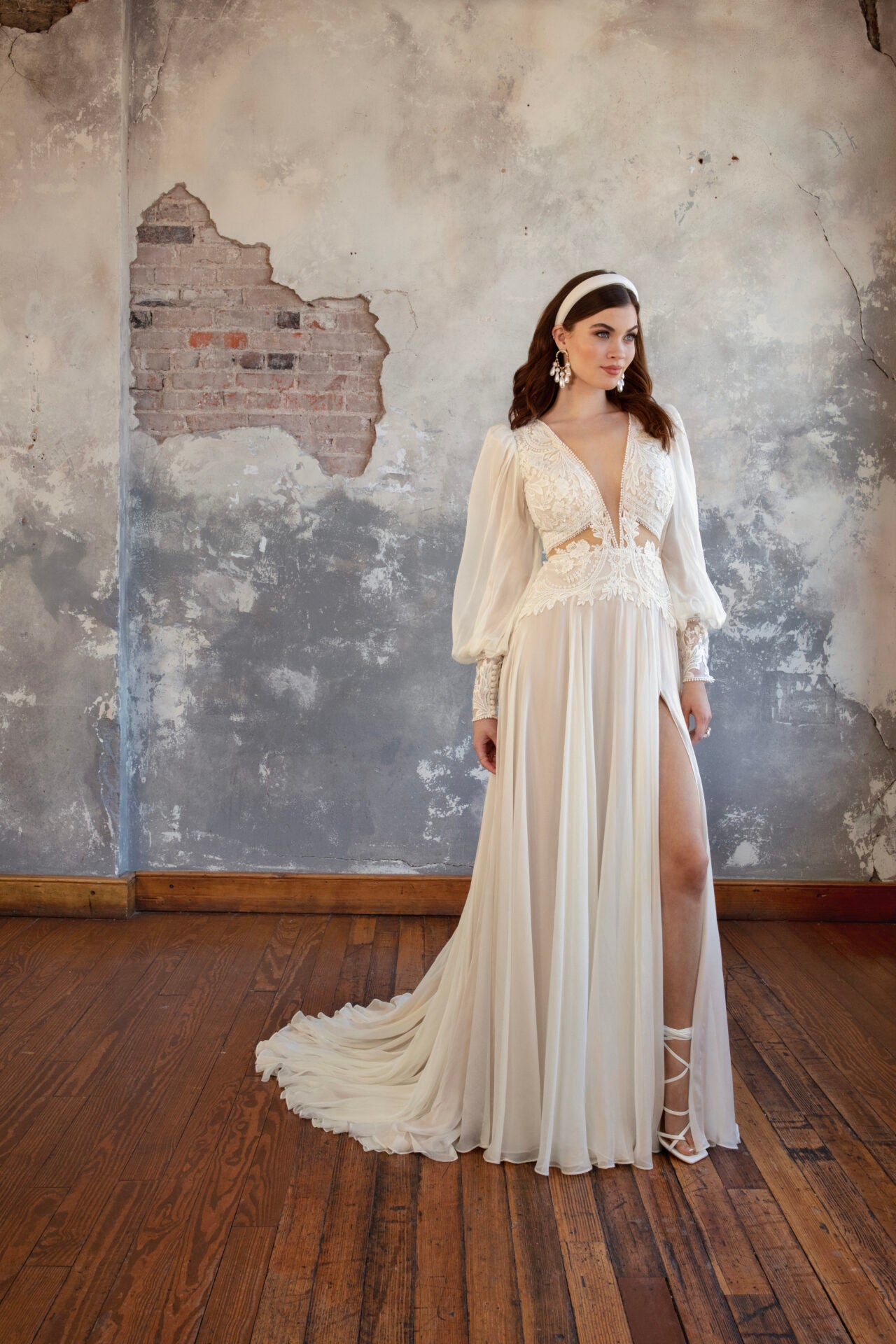 Lace And Chiffon A-Line Gown With Slit by All Who Wander - Image 1