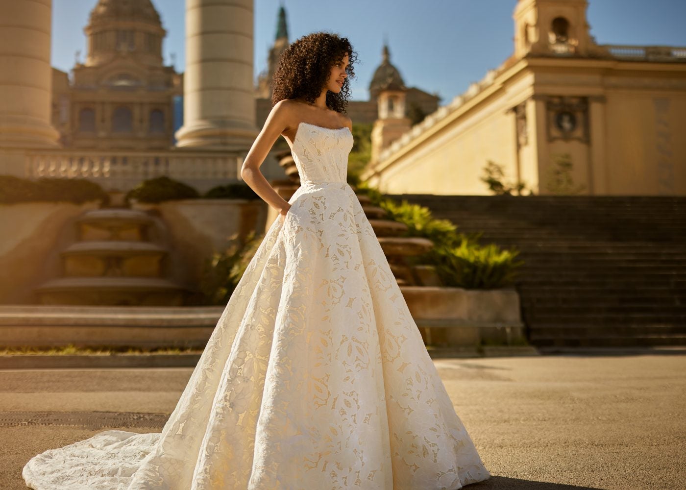 Long Sleeved High Neck Illusion Lace Sheath Wedding Dress With Slit |  Kleinfeld Bridal