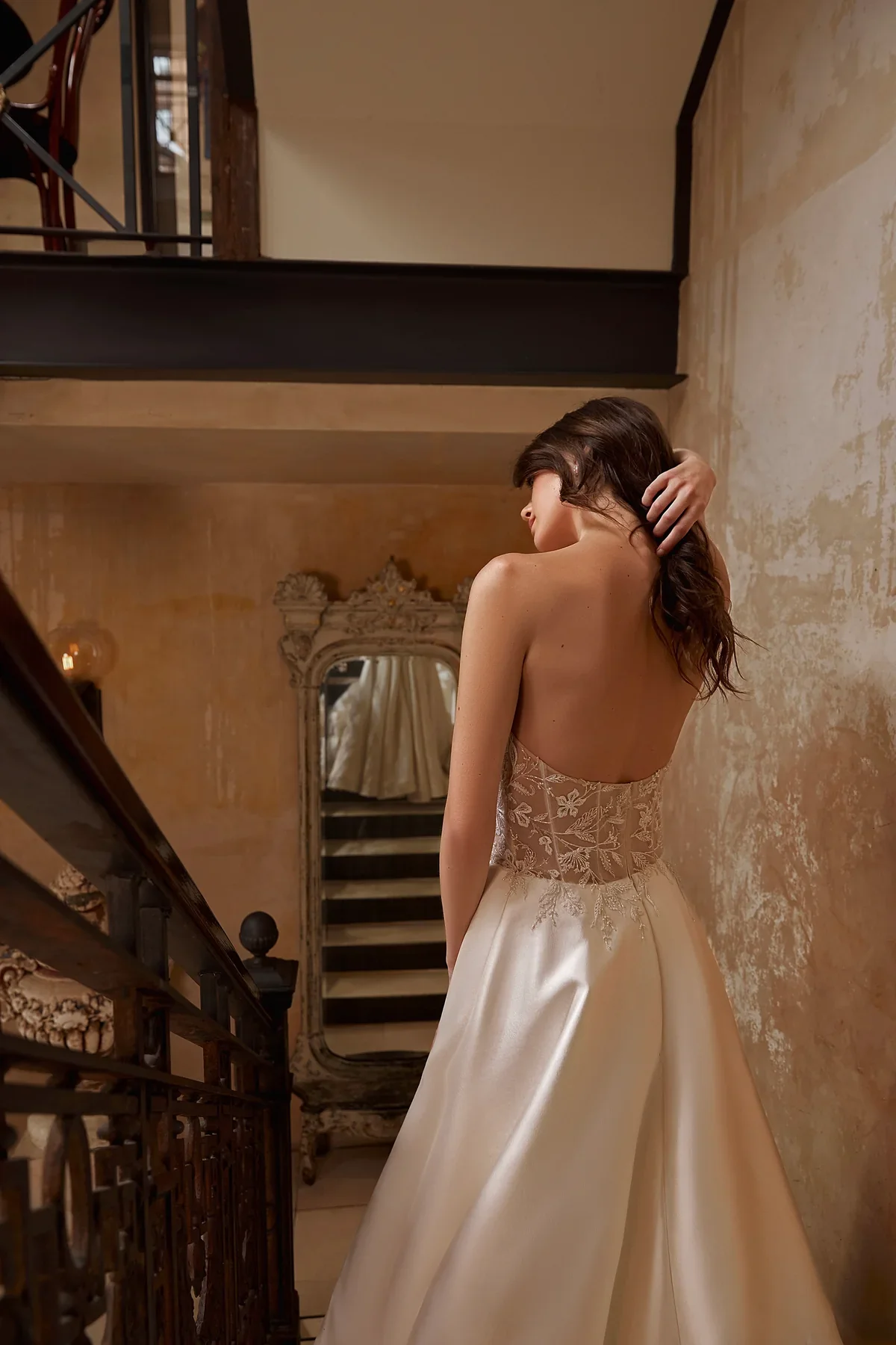 Asymmetrical Strapless Mikado Gown With Slit by Enaura Bridal - Image 2