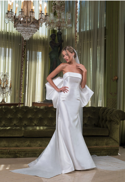Simple And Chic Fit-and-Flare Gown With Bow by Estee Couture
