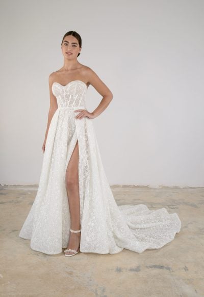 Matte Lace A-Line Gown With Slit by Martina Liana Luxe