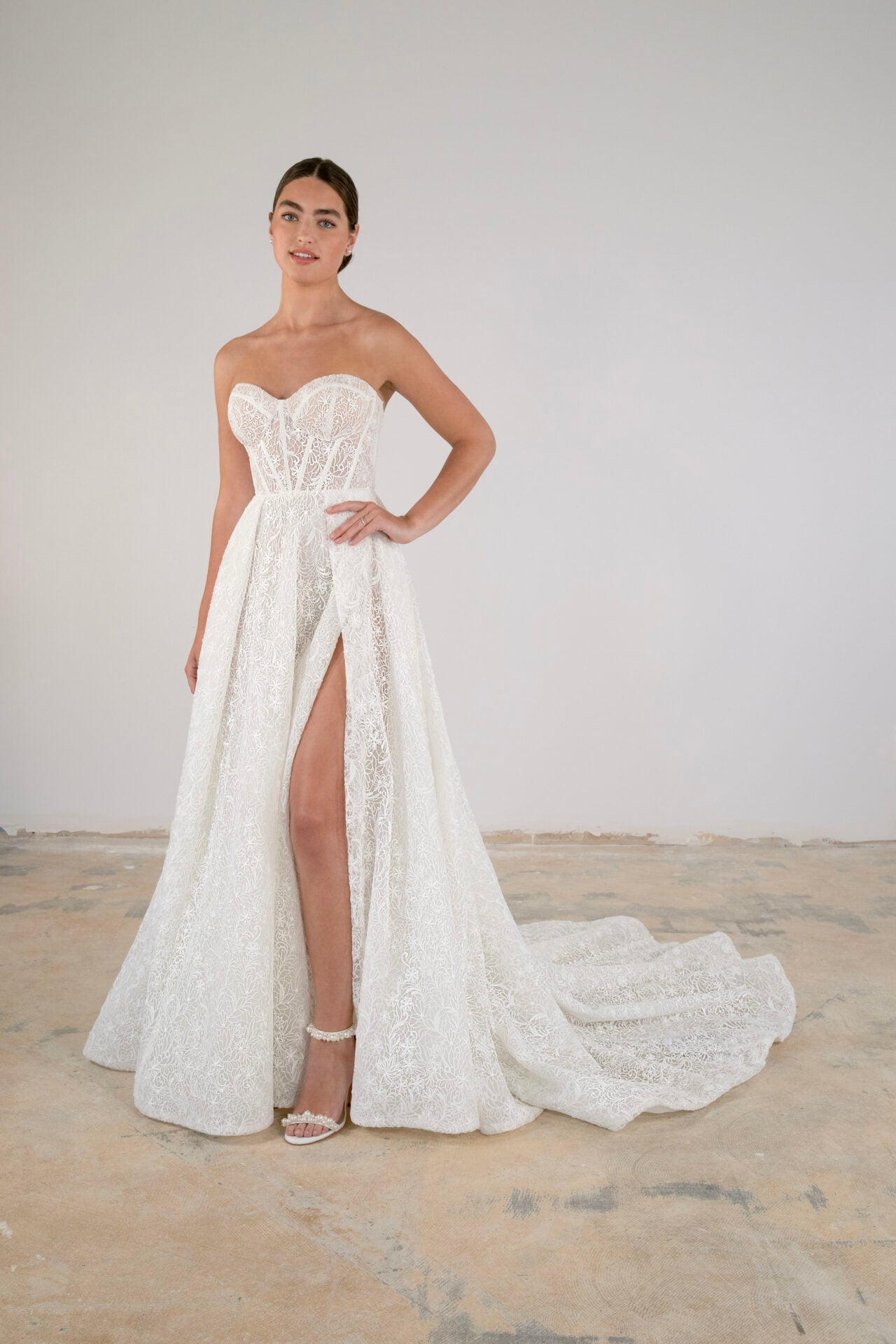 Matte Lace A-Line Gown With Slit by Martina Liana Luxe - Image 1