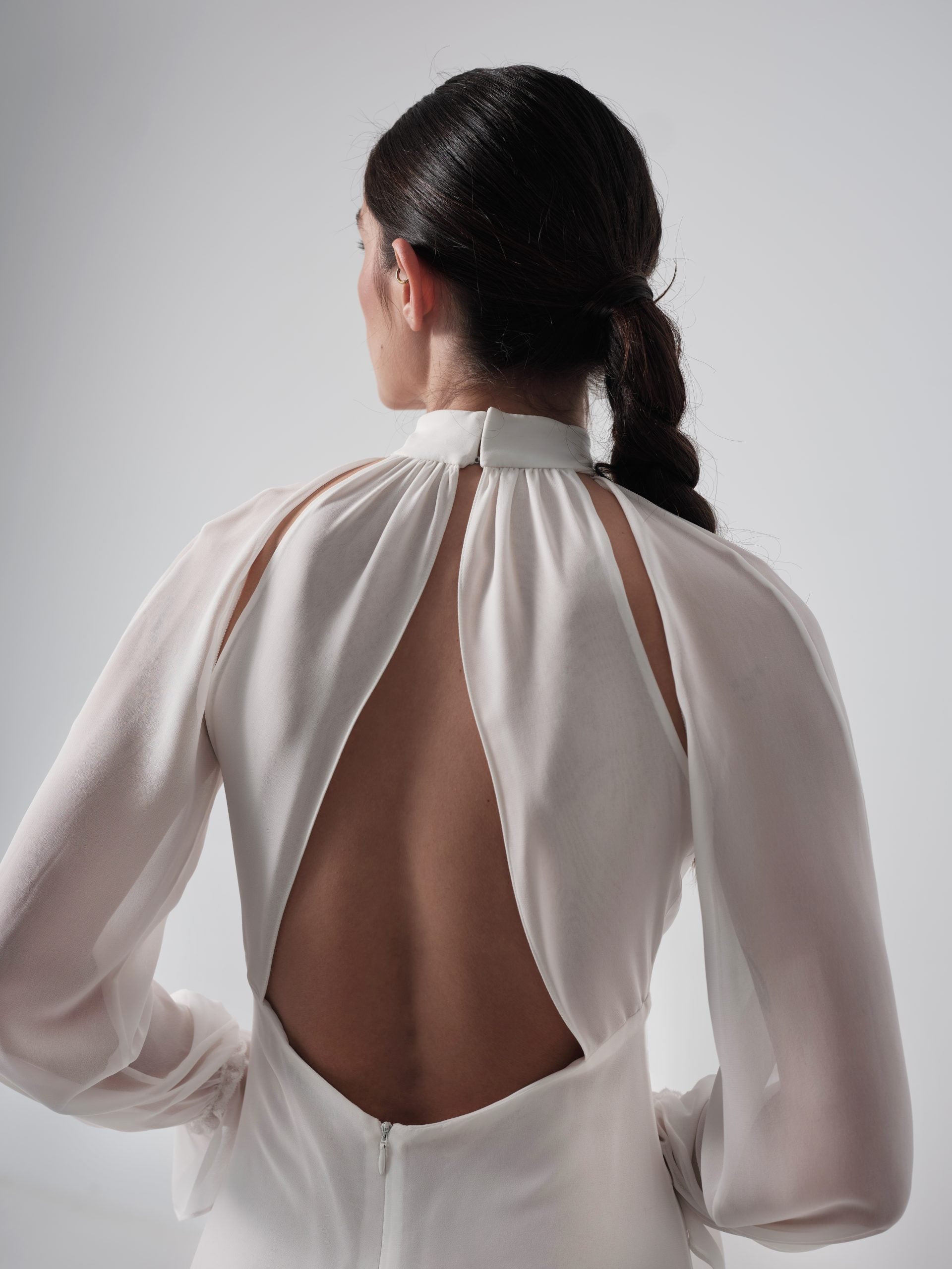Simple Pleated Halter-Neck Sheath Gown with Detachable Sleeves by Marta Martí - Image 2