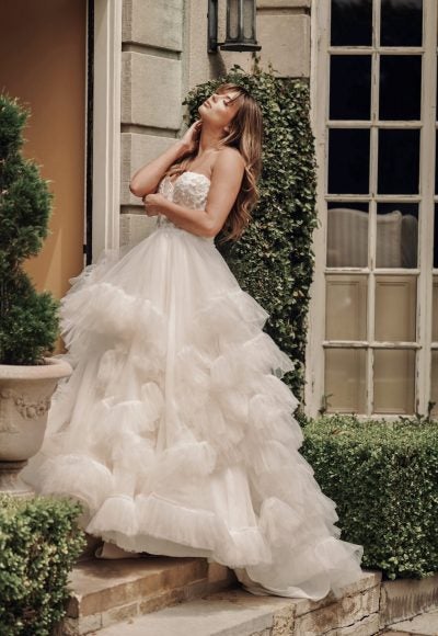 Strapless Ruffled Tulle Ball Gown by Martina Liana