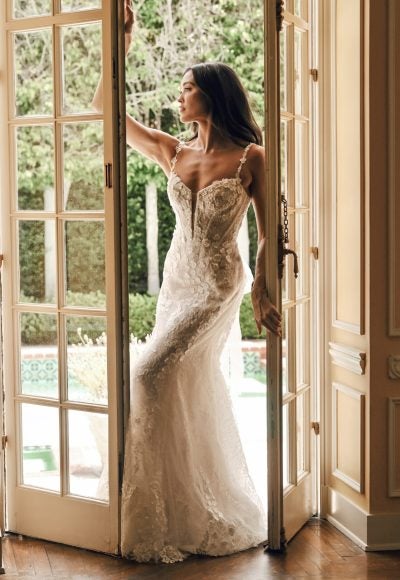 Romantic Floral Fit-and-Flare Gown by Martina Liana