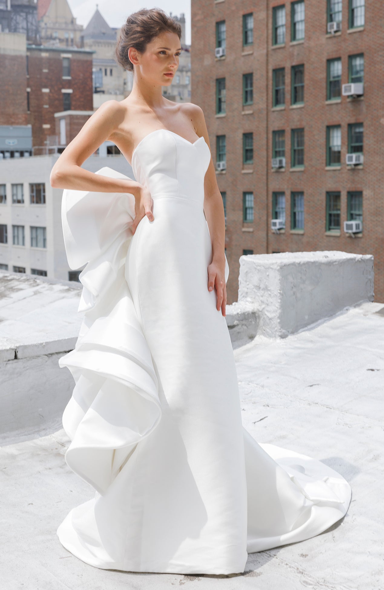 Silk Mikado Fit-and-Flare Gown With Ruffle Train by Nardos - Image 1