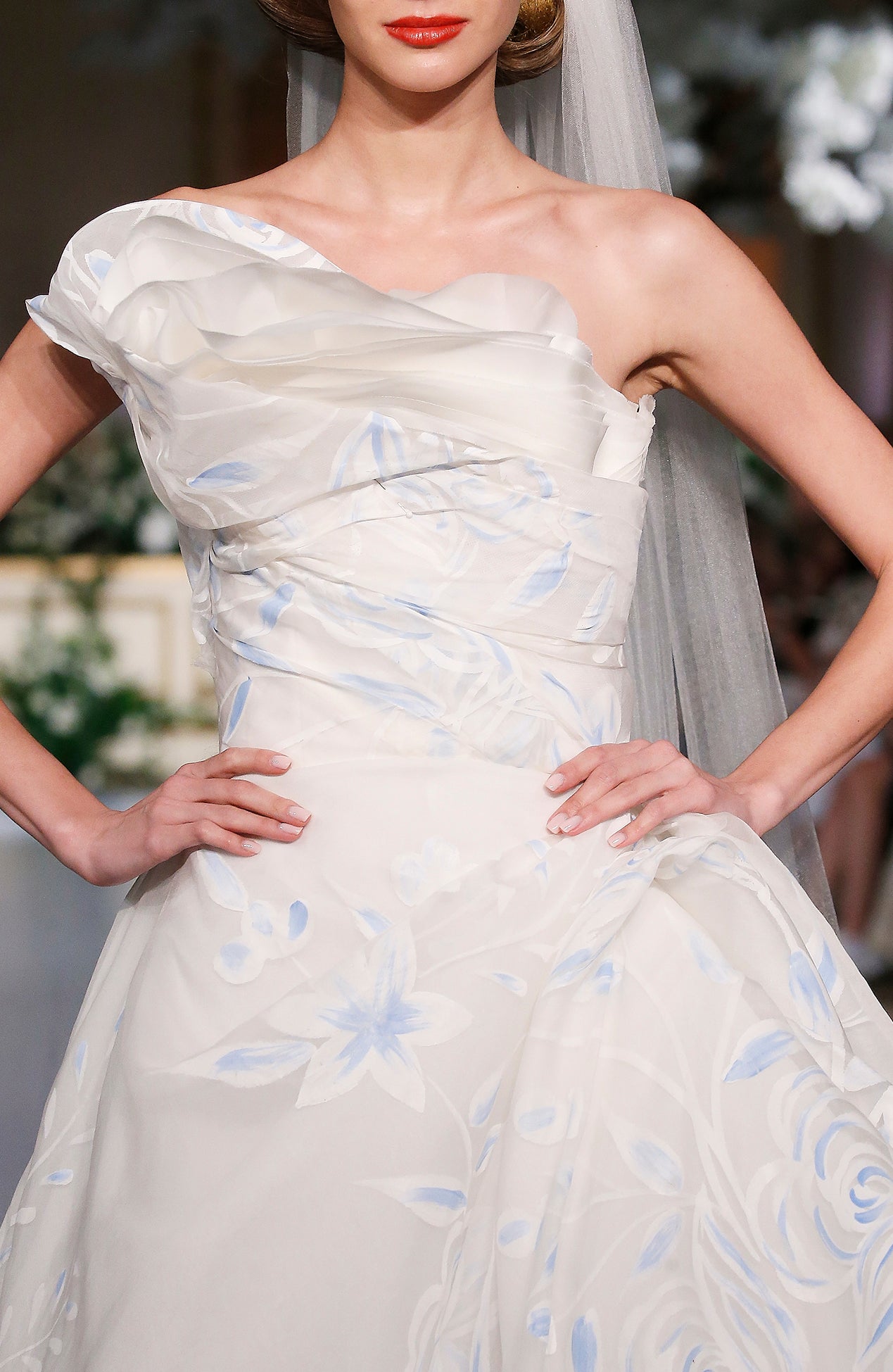 Hand-Painted Blue Organza Ball Gown by Nardos - Image 2