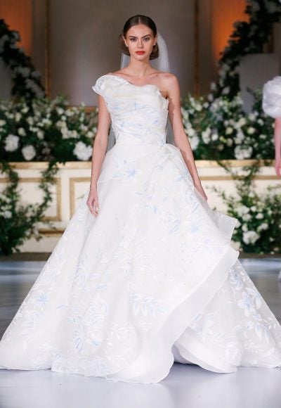Hand-Painted Blue Organza Ball Gown by Nardos