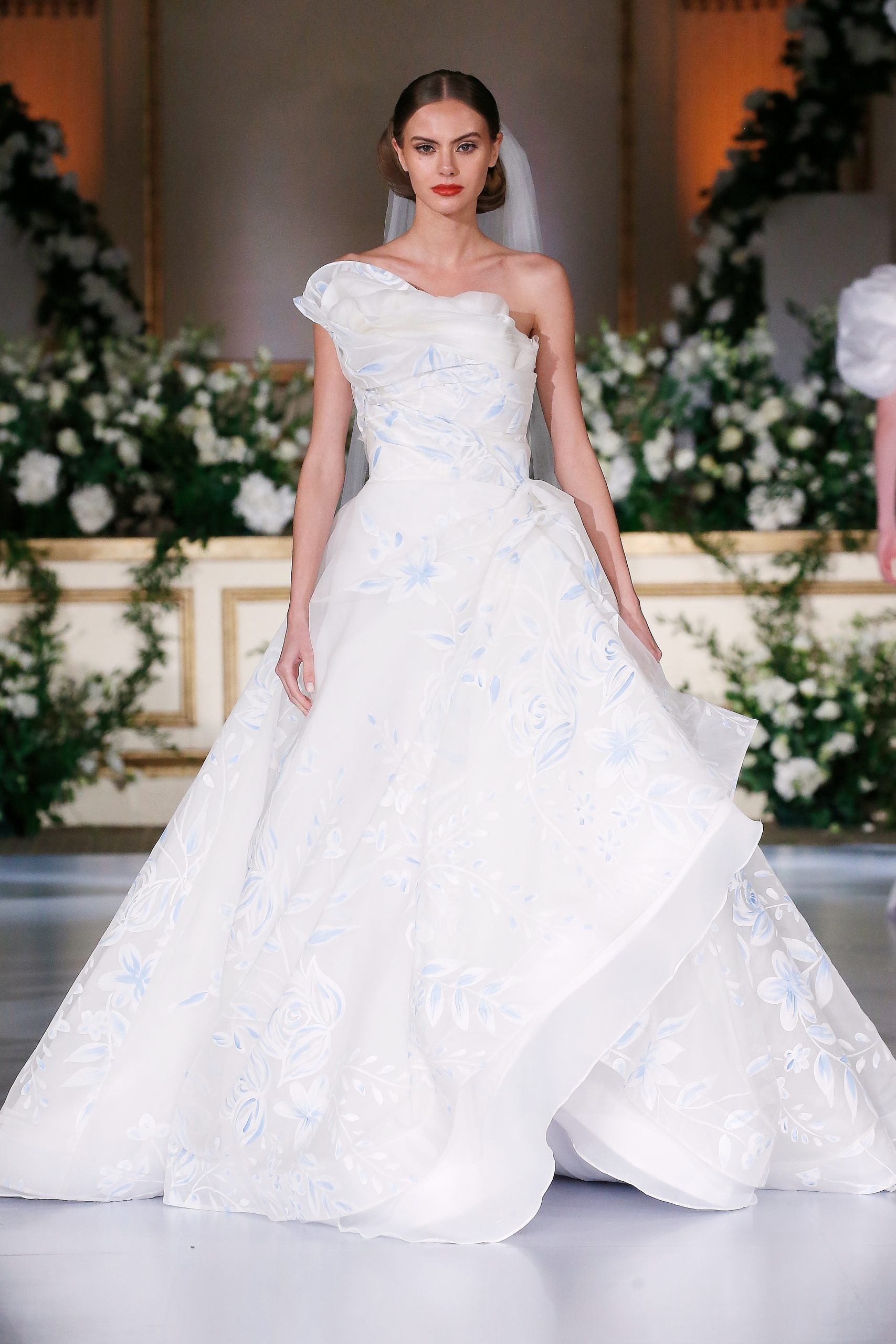Hand-Painted Blue Organza Ball Gown by Nardos - Image 1