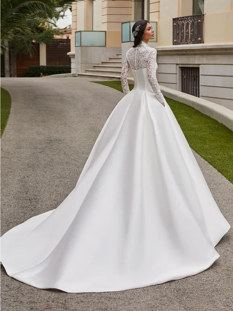 Regal And Chic A-Line Gown With Detachable Long Sleeves by Pronovias - Image 2
