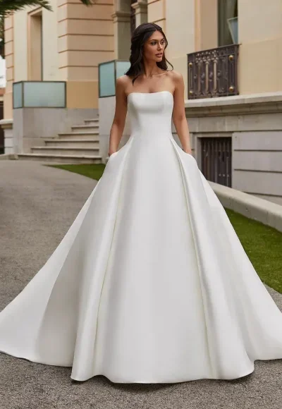 Regal And Chic A-Line Gown With Detachable Long Sleeves by Pronovias