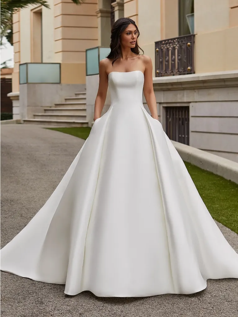 Regal And Chic A-Line Gown With Detachable Long Sleeves by Pronovias - Image 1