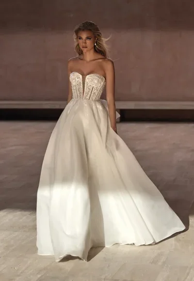 Strapless Organza A-line Gown With Bow by Pronovias