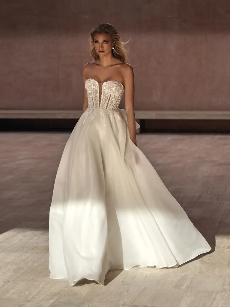 Strapless Organza A-line Gown With Bow by Pronovias - Image 1