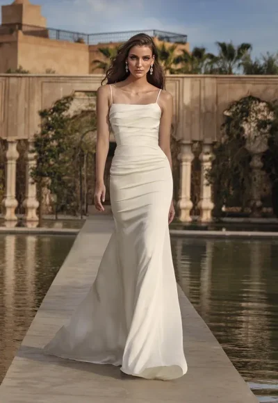 Minimalist Ruched Fit-and-Flare Gown by Pronovias