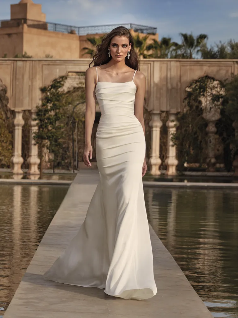 Minimalist Ruched Fit-and-Flare Gown by Pronovias - Image 1