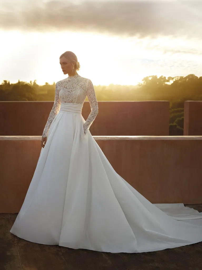 Chic High-Neck Long Sleeve Ball Gown by Pronovias - Image 1