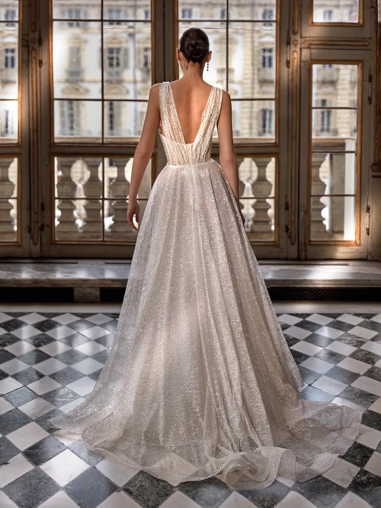 Sparkly A-line Gown With Slit by Pronovias - Image 2