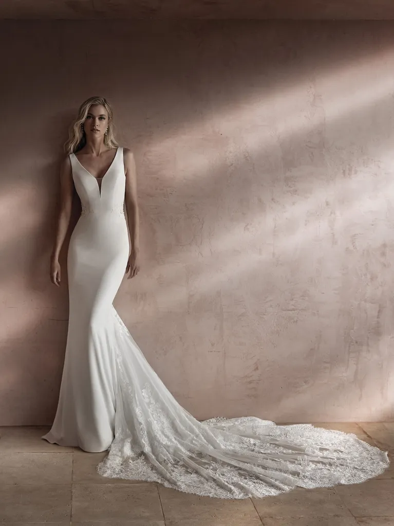 Sleek And Romantic Fit-and-Flare Gown With Illusion Back by Pronovias - Image 1