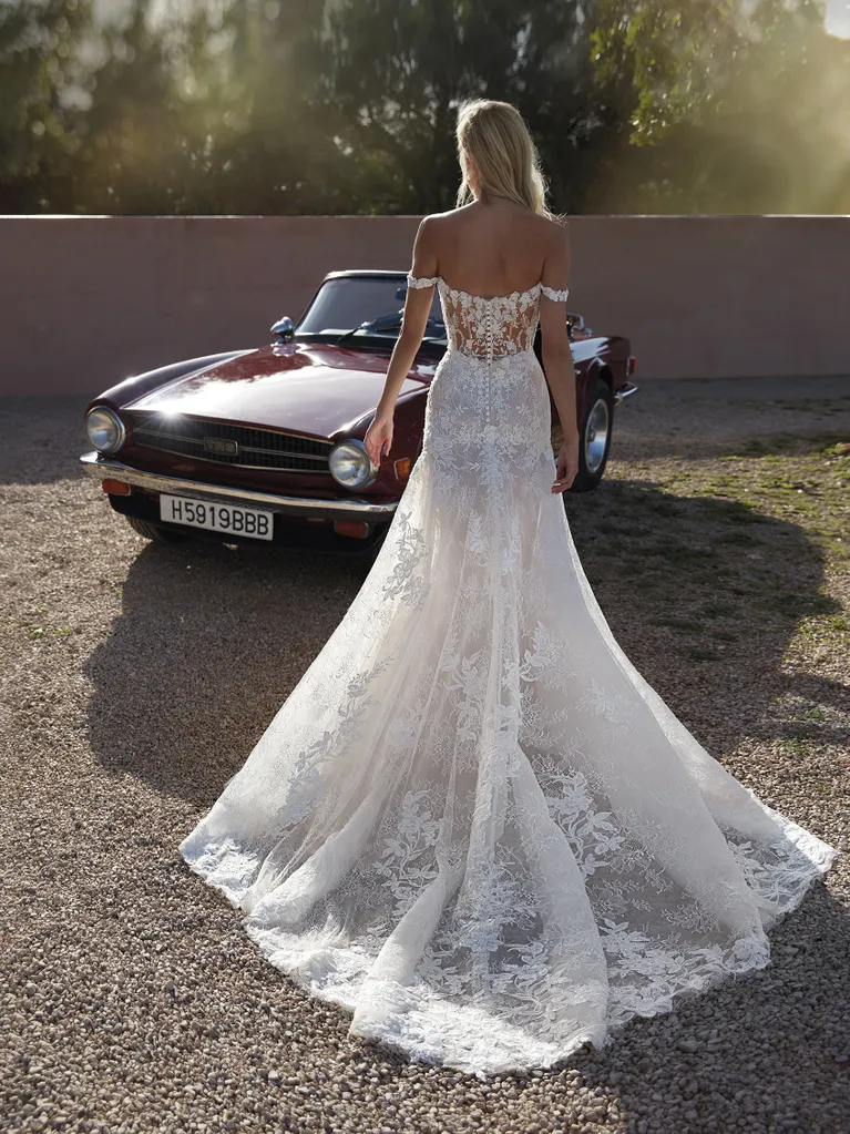 Romantic Lace Off-the-Shoulder Fit-and-Flare Gown by Pronovias - Image 2