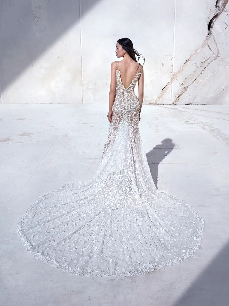 Embroidered Fit-and-Flare Gown With Slit by Pronovias - Image 2