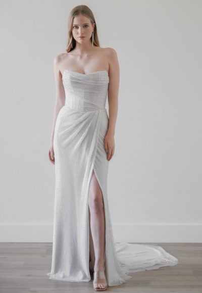 Sparkly Sheath Gown With Slit by Watters Designs