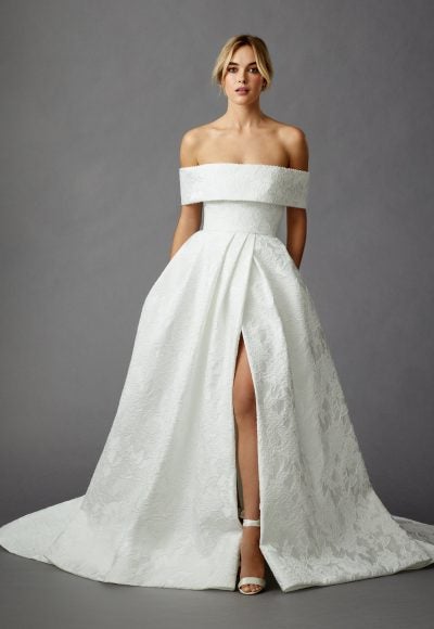 Jacquard Off-the-Shoulder Ball Gown With Slit by Allison Webb
