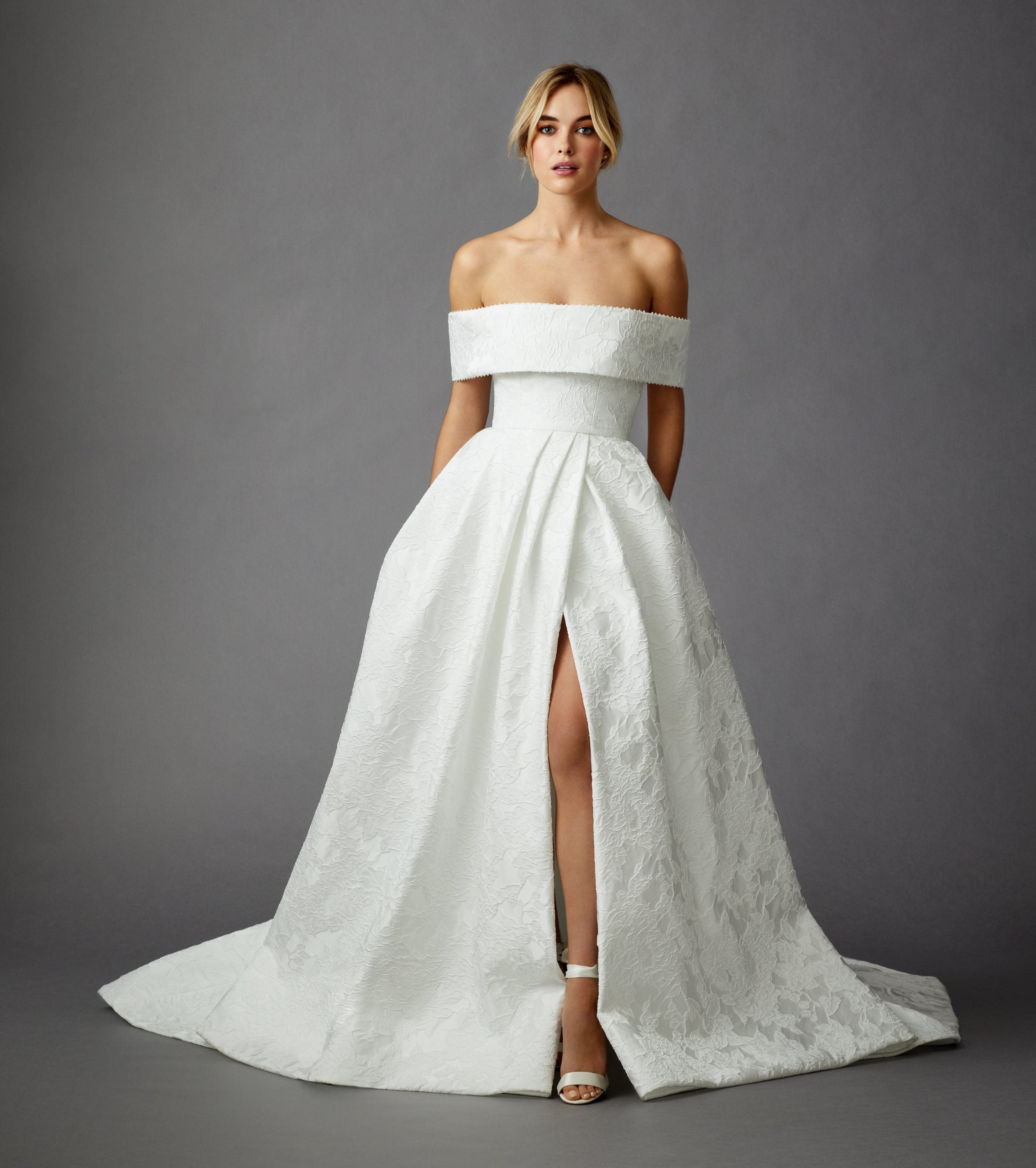 Jacquard Off-the-Shoulder Ball Gown With Slit by Allison Webb - Image 1