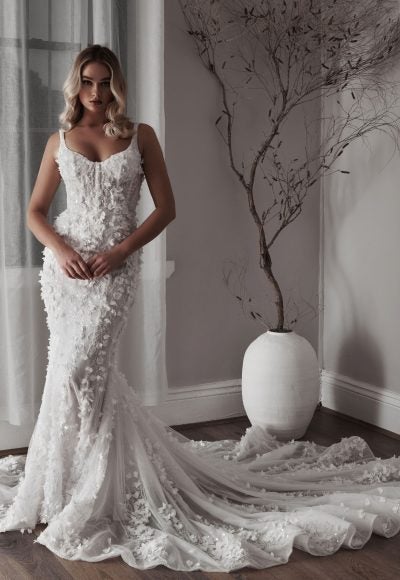 Beaded Floral Fit-and-Flare Gown With Overskirt by Blanche Bridal