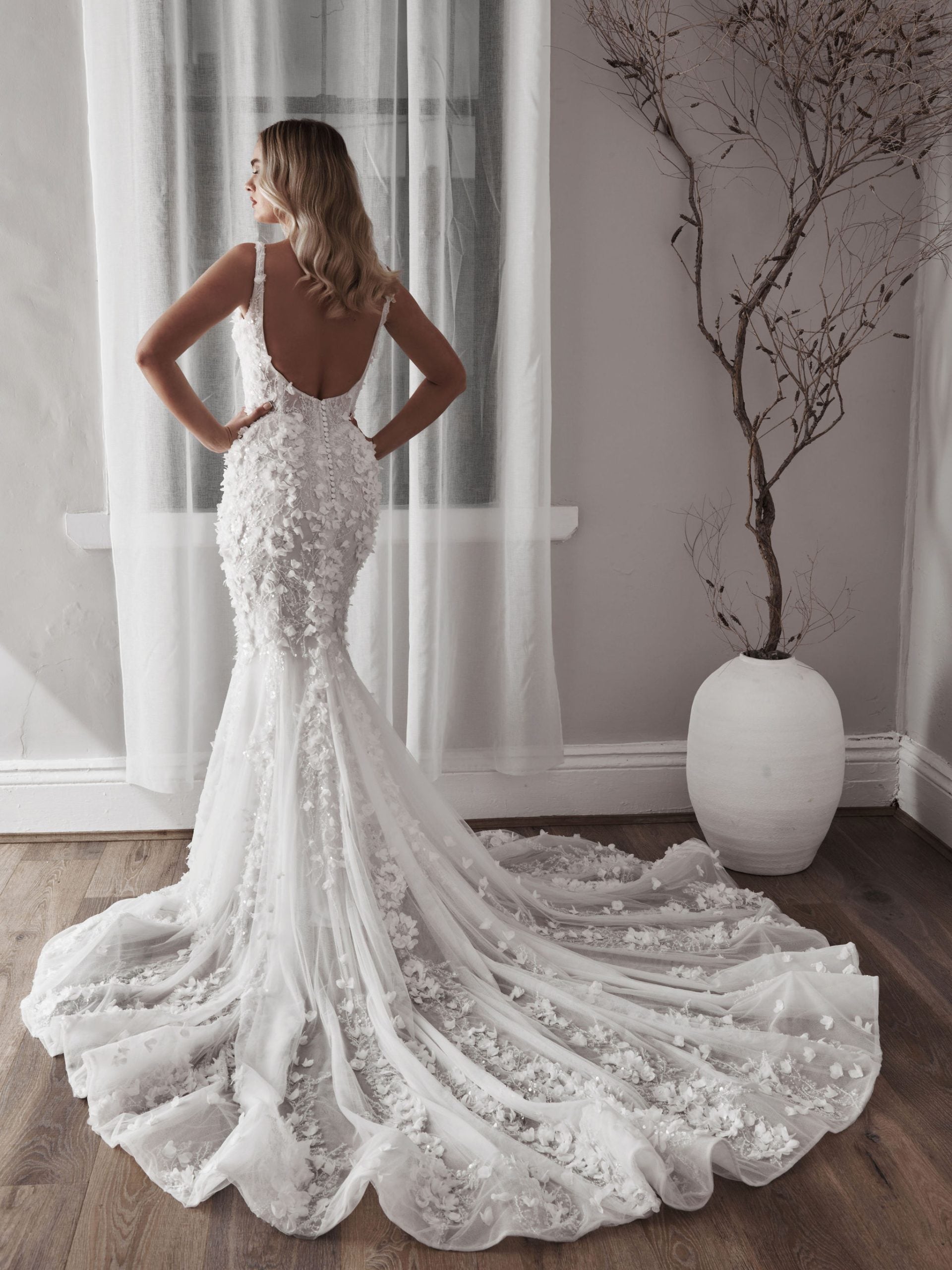 Beaded Floral Fit-and-Flare Gown With Overskirt by Blanche Bridal - Image 2