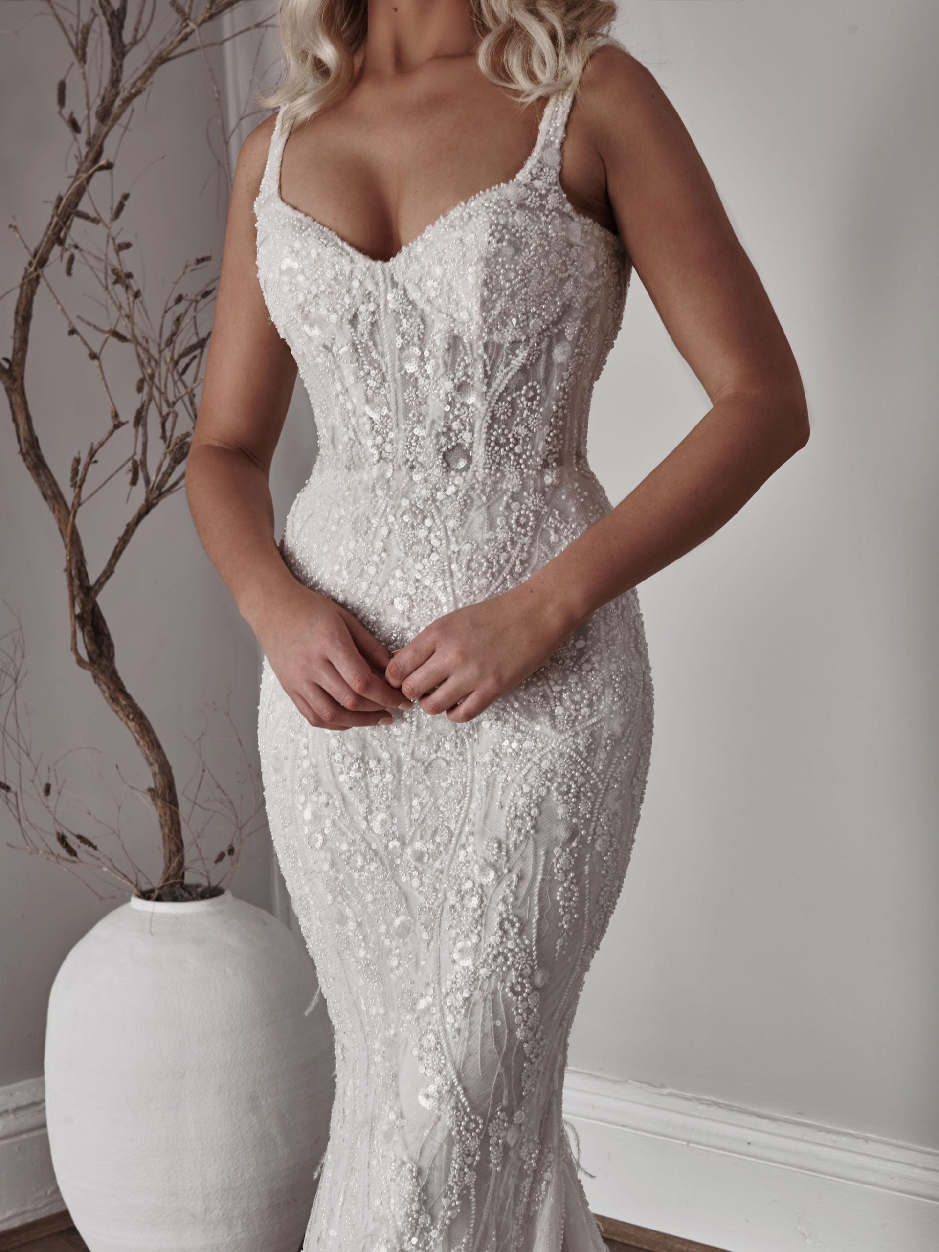Chic and Sexy Beaded Fit-and-Flare Gown by Blanche Bridal - Image 3