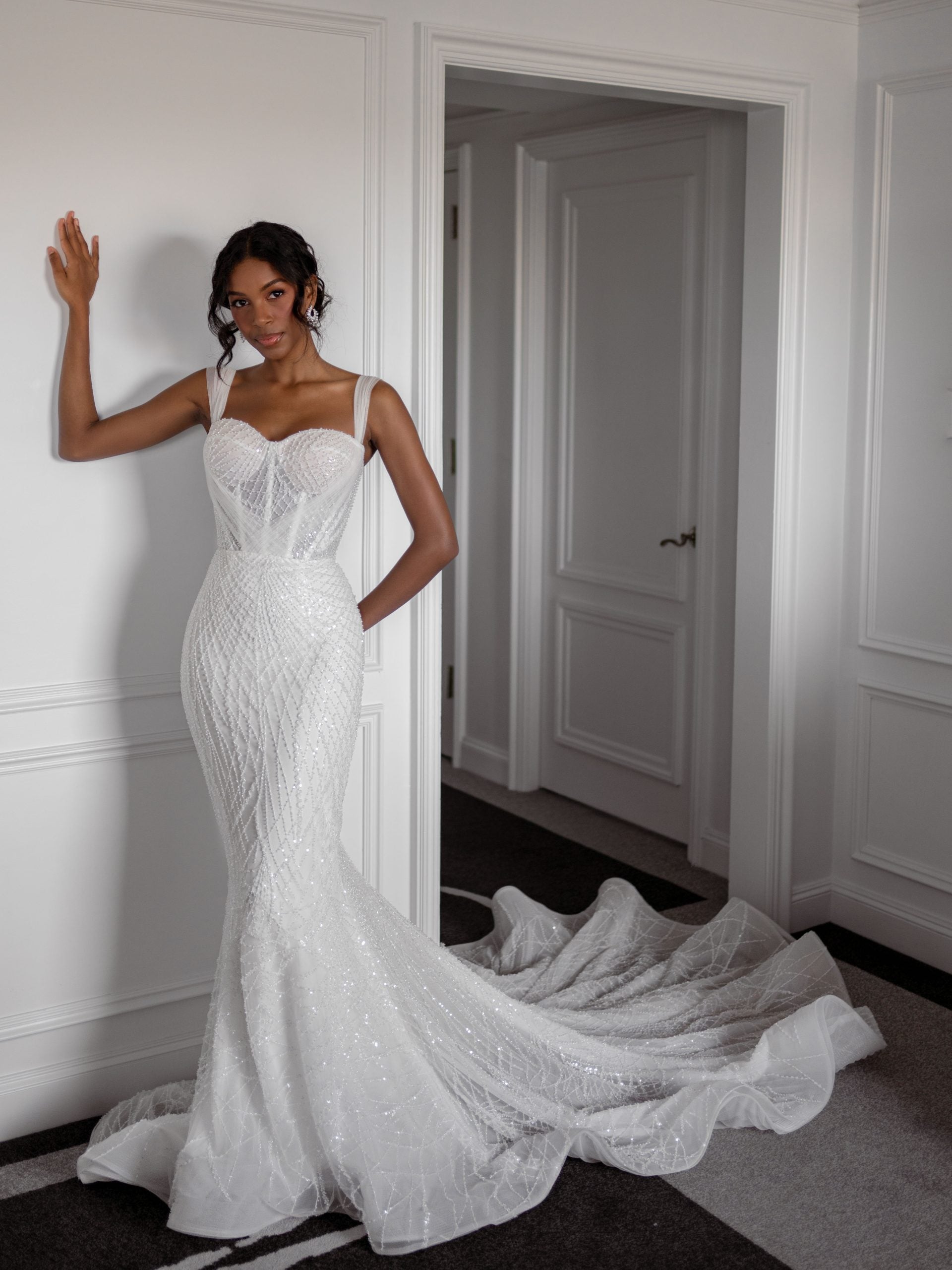 Modern Beaded Fit-and-Flare Gown by Blanche Bridal - Image 1