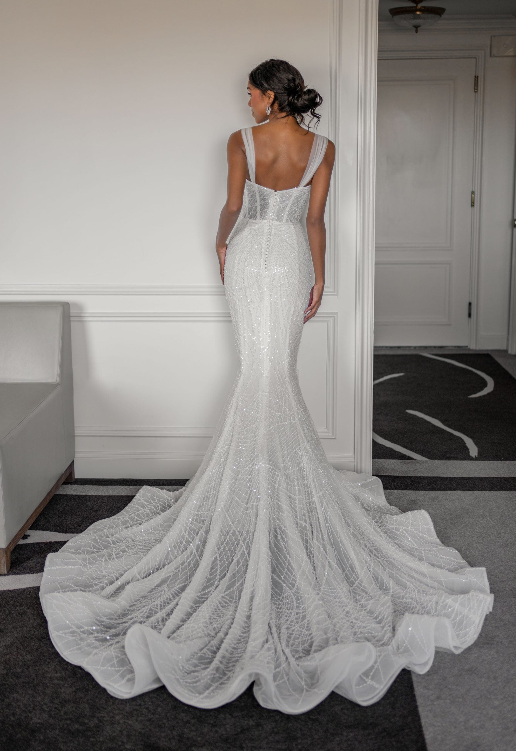 Modern Beaded Fit-and-Flare Gown by Blanche Bridal - Image 2