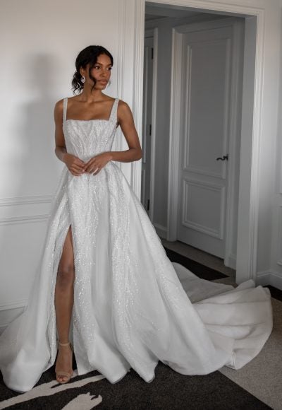 Chic And Dramatic Square-Neck Beaded Ball Gown by Blanche Bridal