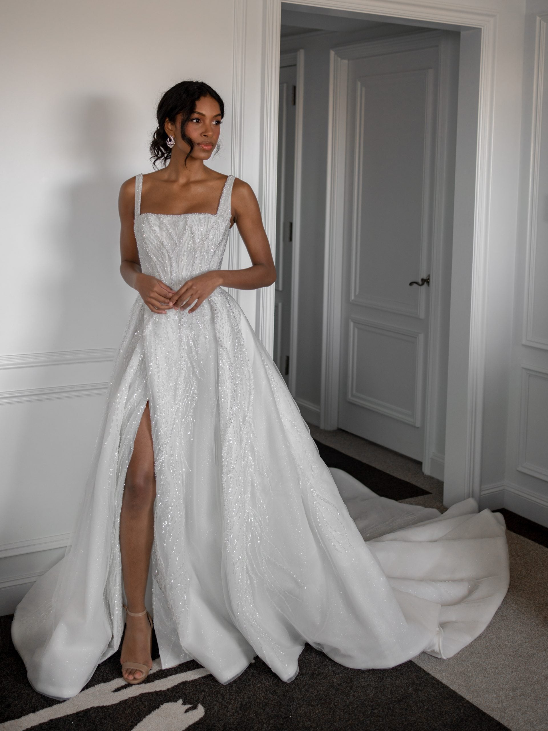 Chic And Dramatic Square-Neck Beaded Ball Gown by Blanche Bridal - Image 1