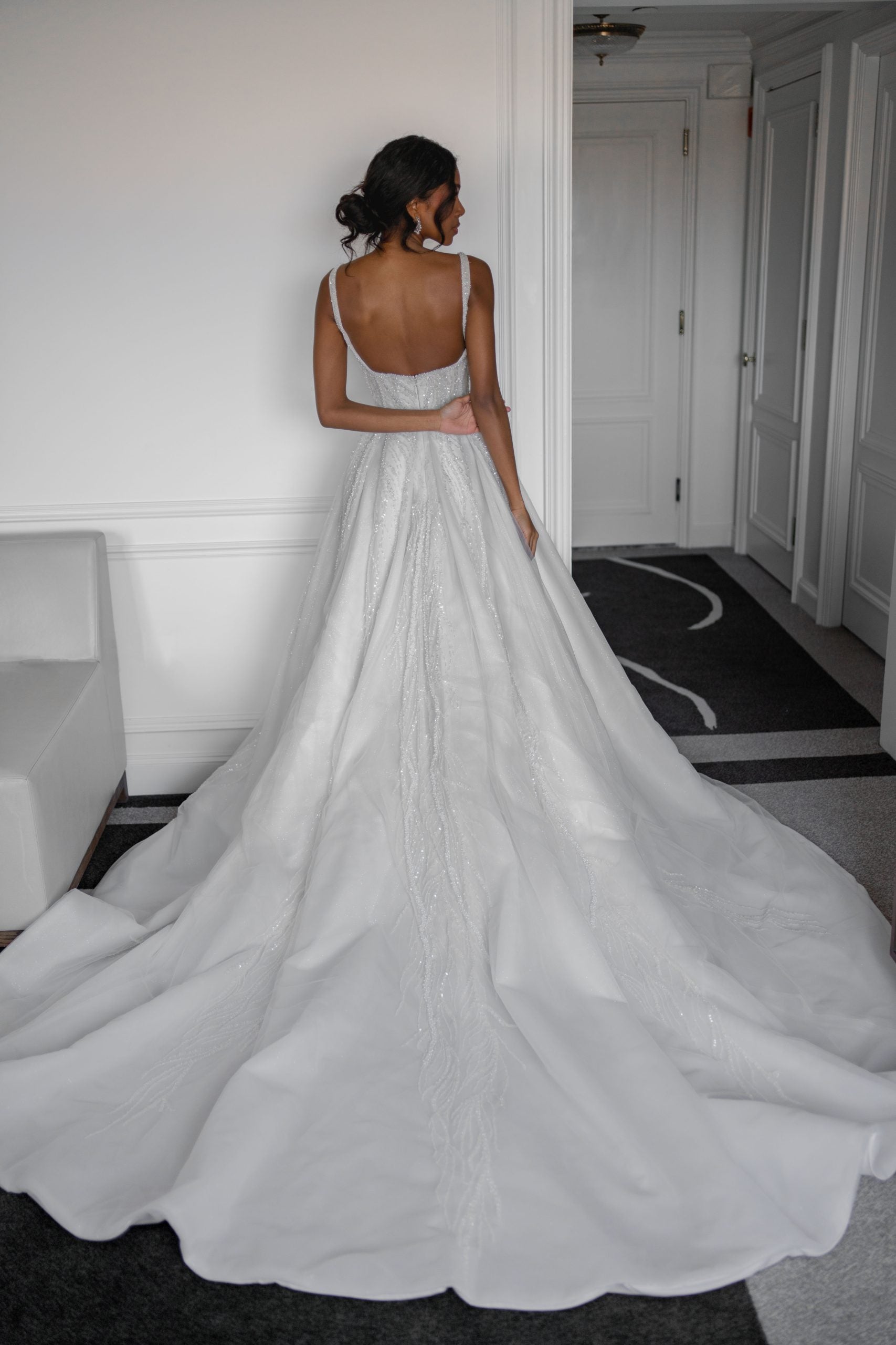 Chic And Dramatic Square-Neck Beaded Ball Gown by Blanche Bridal - Image 3