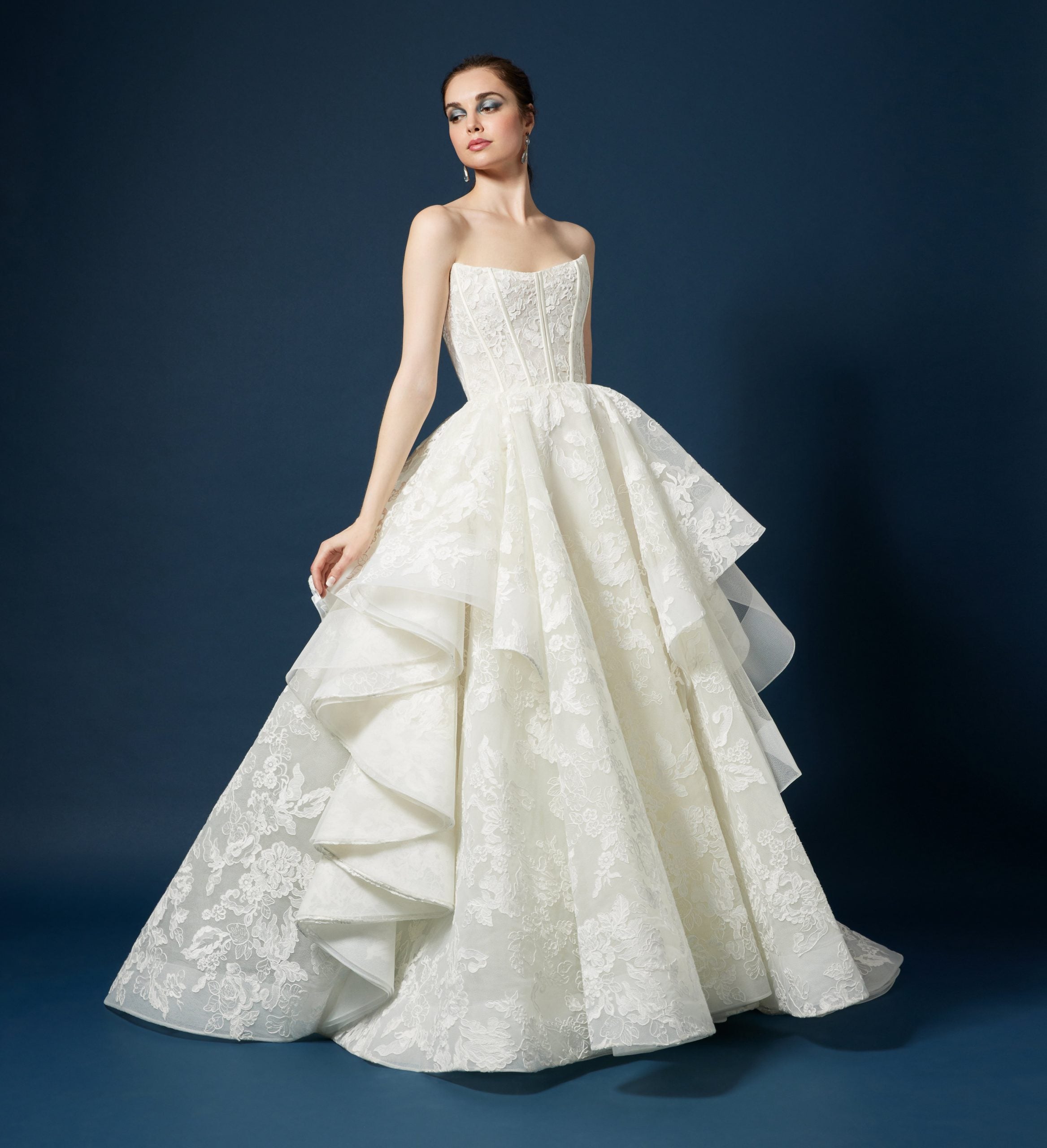 Romantic Tiered Lace Ball Gown by Lazaro - Image 1