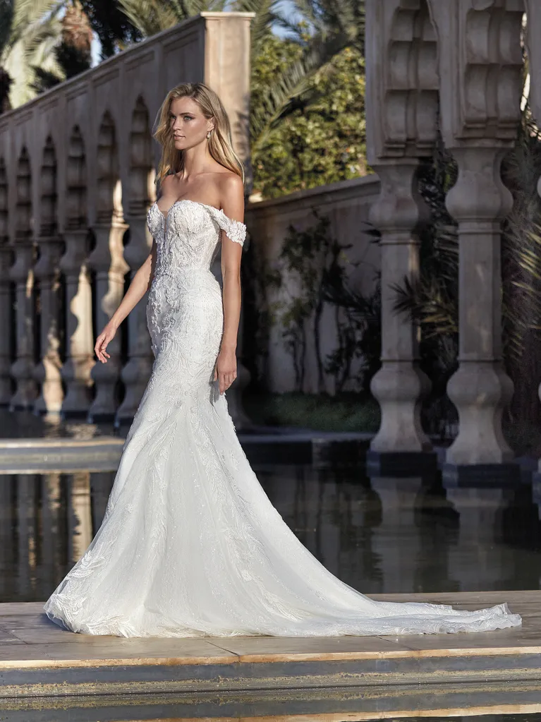 Off Shoulder Fitted Jersey Wedding Dress Plus Size - Victoria's Elegance  Quinceañera & Bridal