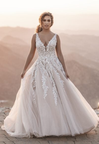V-Neck Tulle Ball Gown With Open Back by Allure Bridals