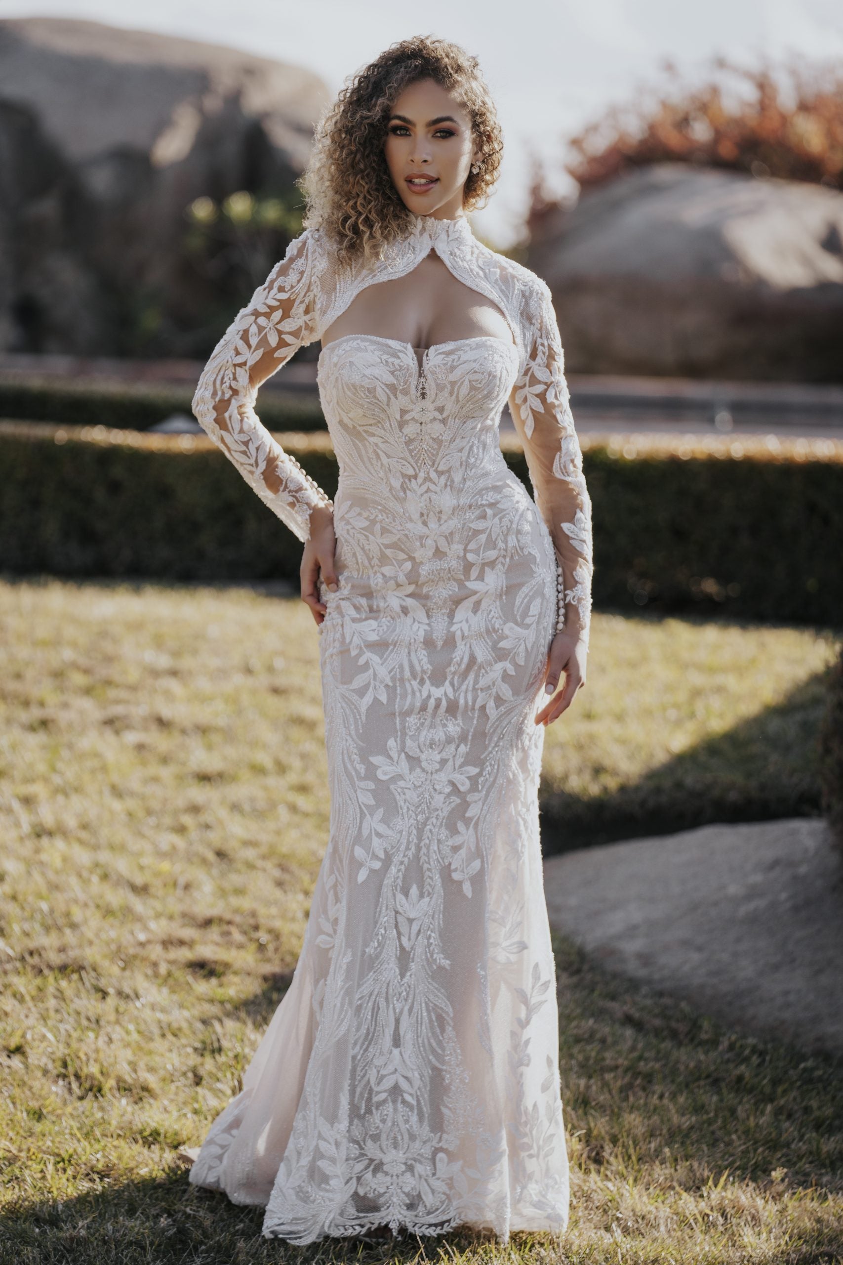 Detachable Illusion Long Sleeve Jacket by Allure Bridals - Image 1