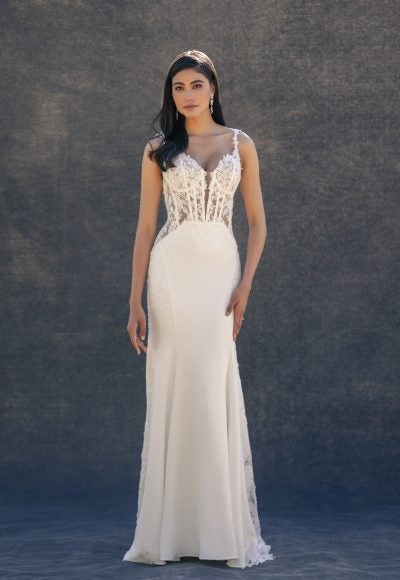Lace And Crepe Sheath Gown With Open Back by Allure Bridals