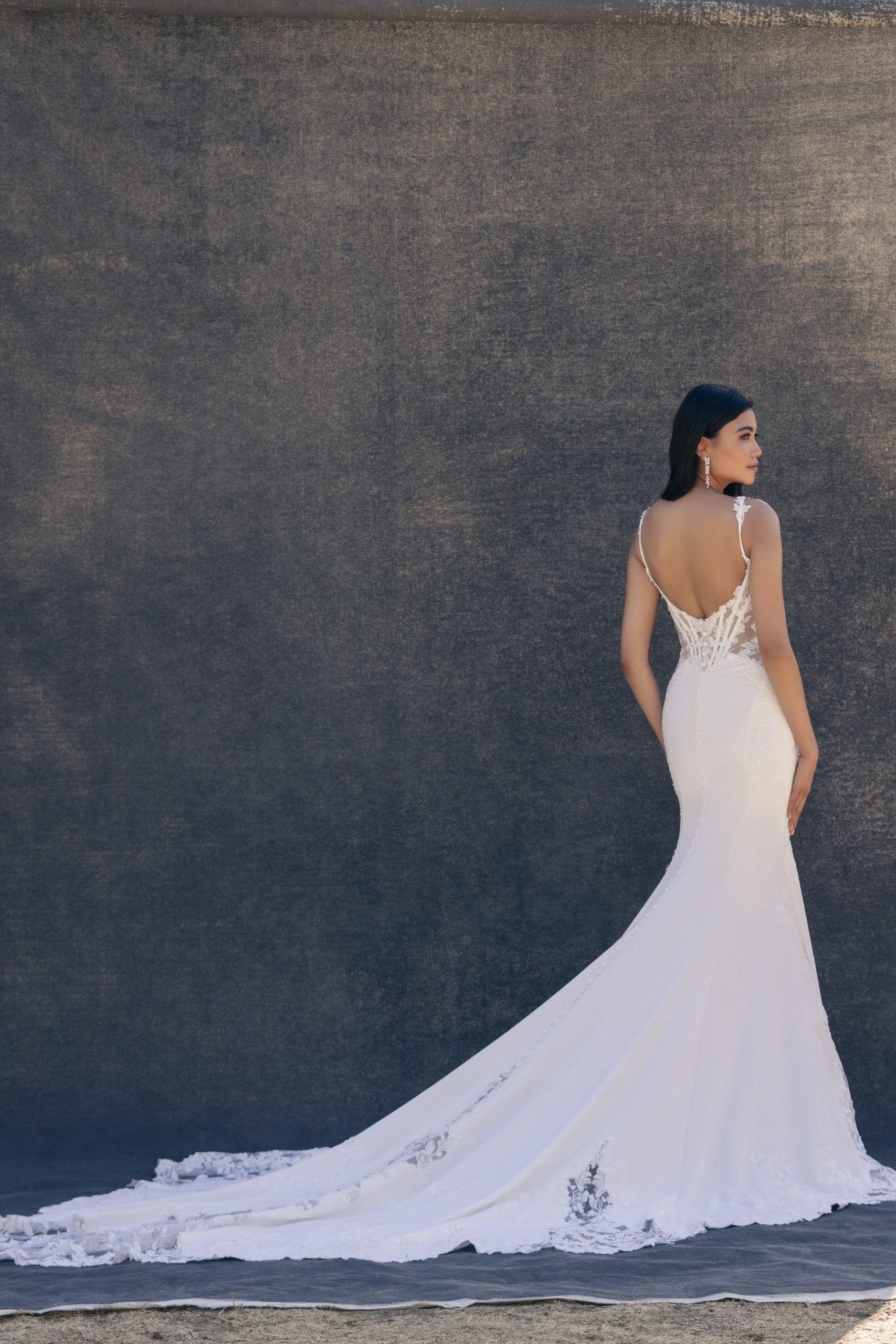 Lace And Crepe Sheath Gown With Open Back by Allure Bridals - Image 2