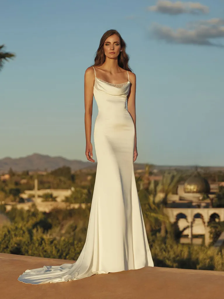 Chic And Simple Cowl-Neck Fit-and-Flare Gown With Beading by Pronovias - Image 1