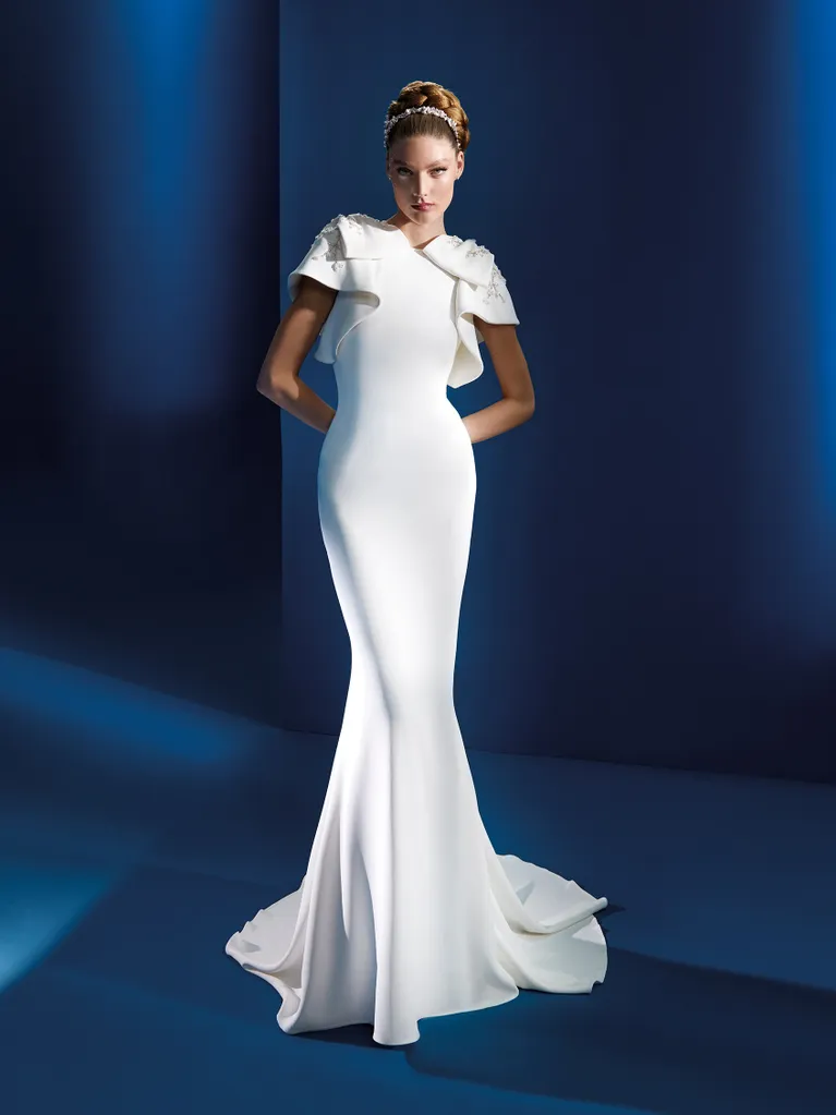 Simple And Chic Bateau Fit-and-Flare Gown With Bows by Pronovias - Image 1