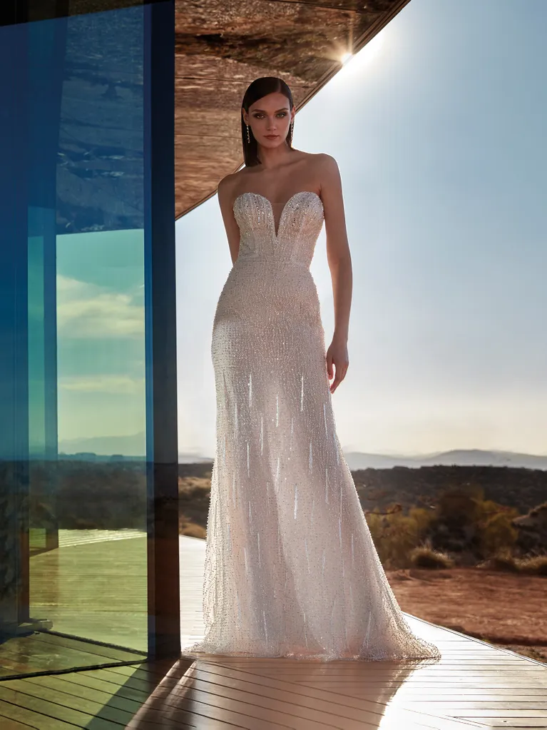 Shimmering Strapless Sheath Gown by Pronovias - Image 1