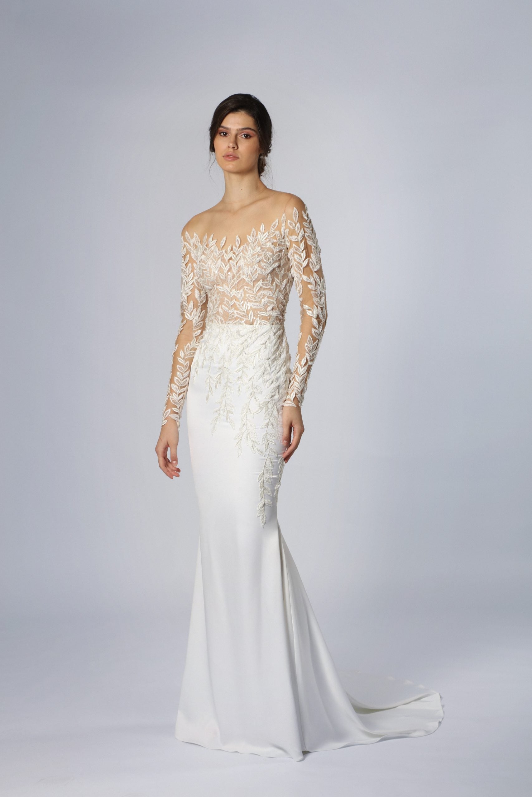 Illusion Long Sleeve Fit-And-Flare Gown by Tony Ward - Image 1