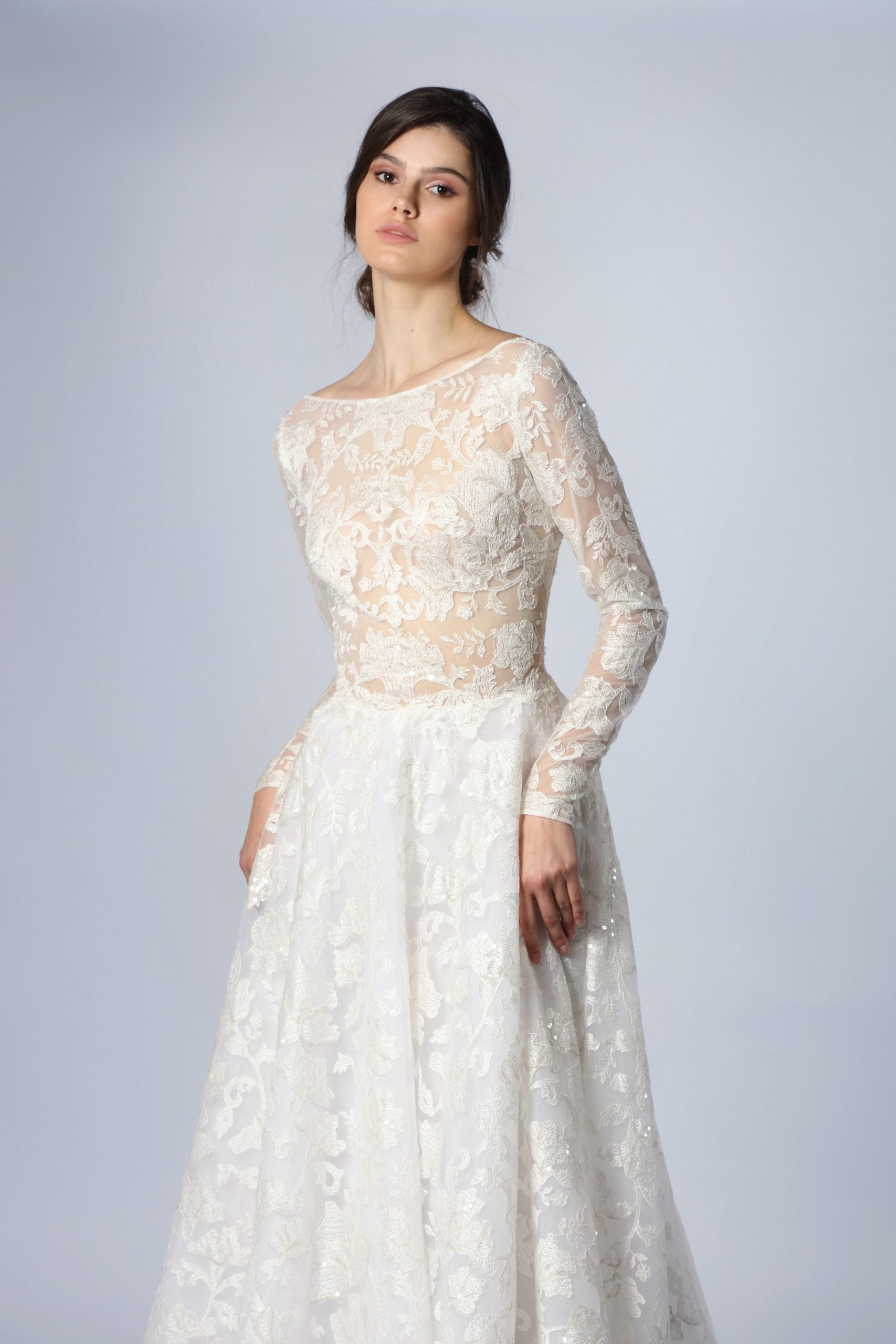 Embroidered Long Sleeve A-Line Gown by Tony Ward - Image 2