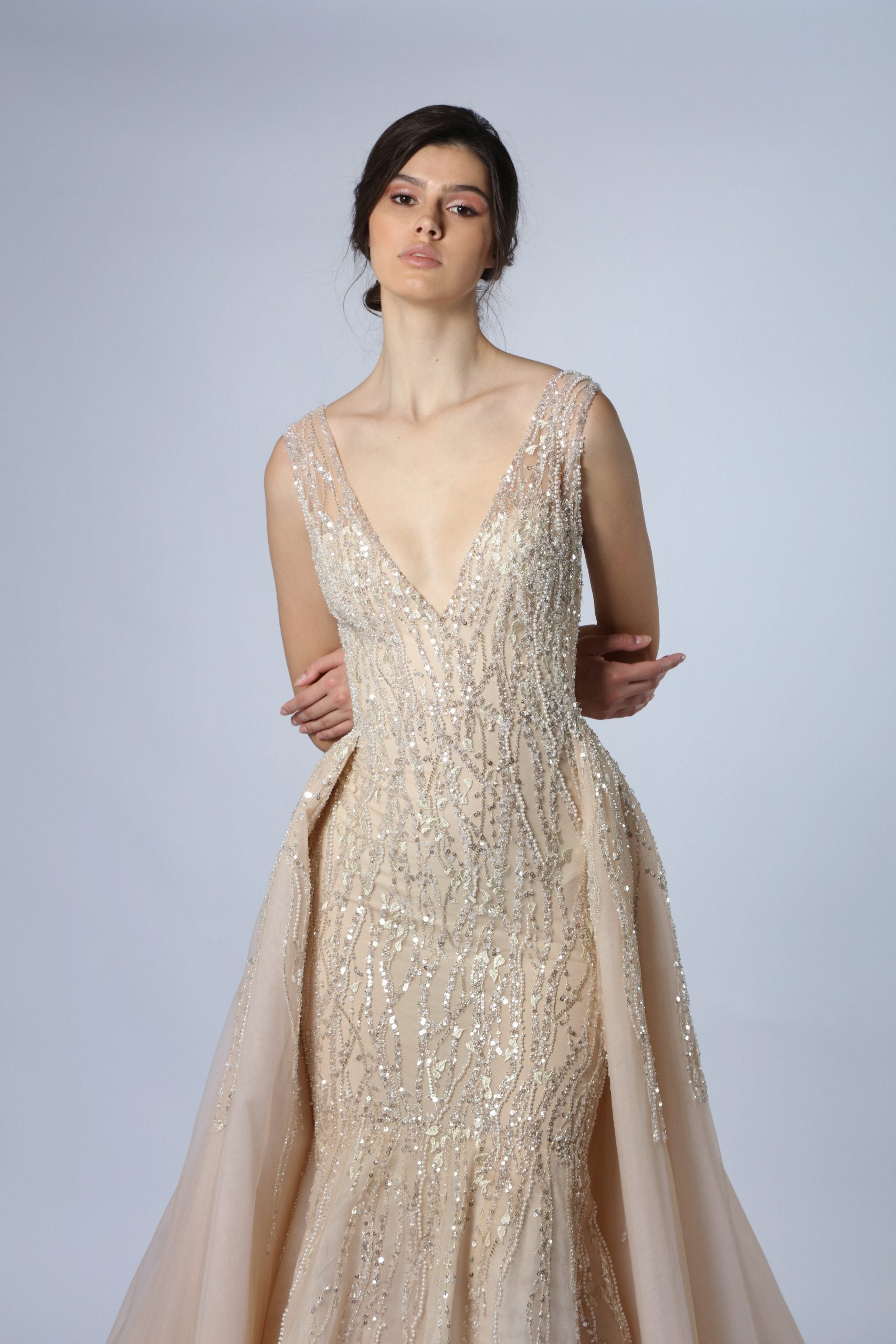 Embroidered V-Neck Fit-and-Flare Gown With Overskirt by Tony Ward - Image 2