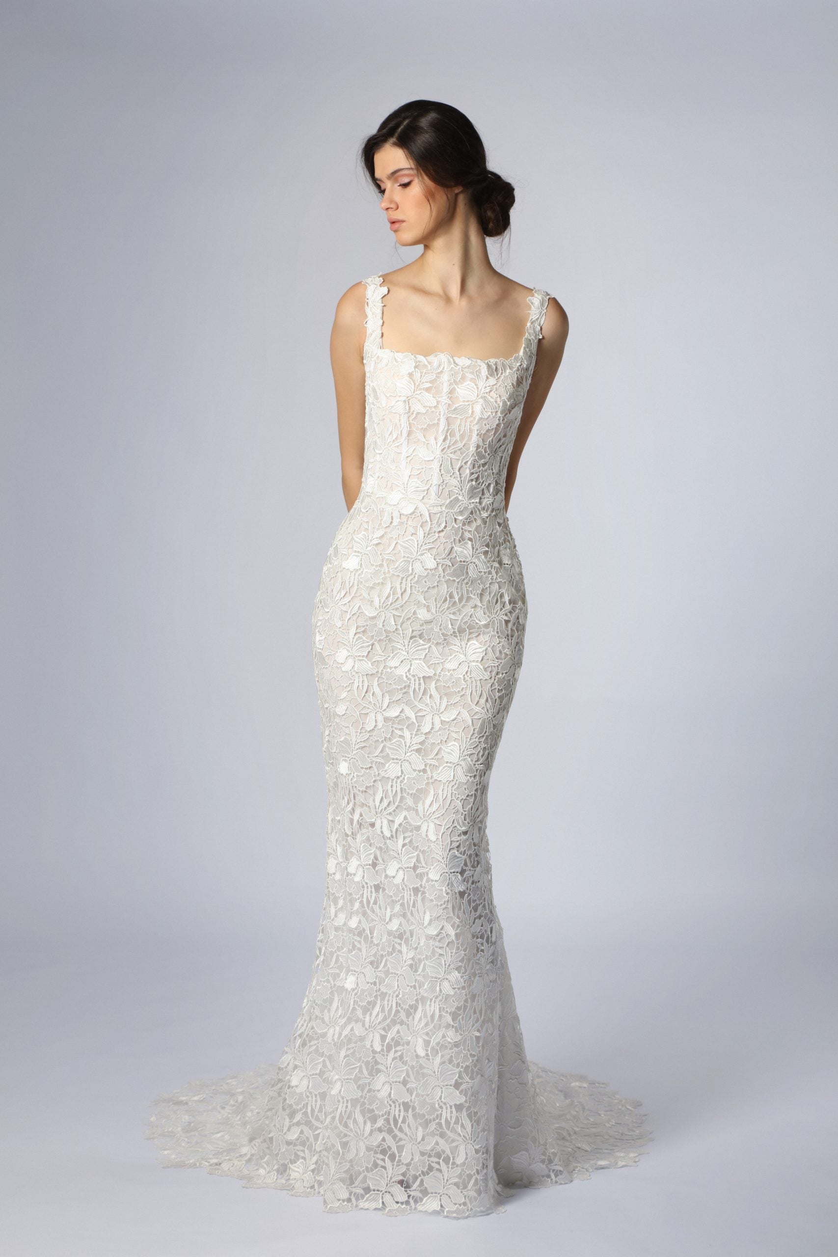 Square-Neck Lace Fit-and-Flare Gown by Tony Ward - Image 1