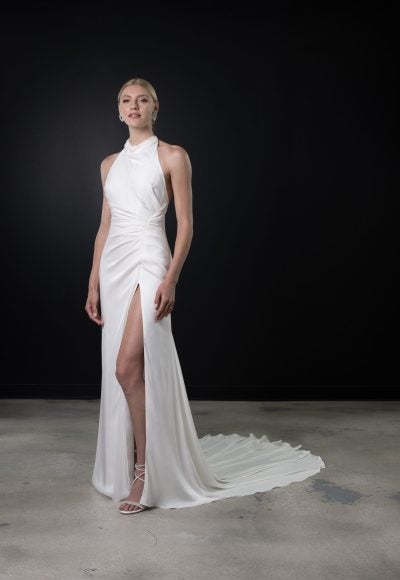 Simple Halter Sheath Gown With Slit by Martina Liana
